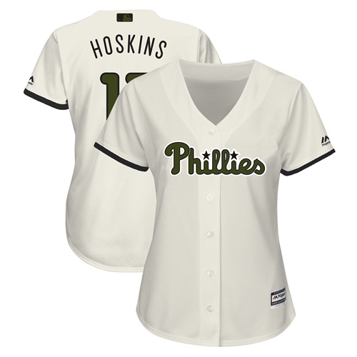 Phillies #17 Rhys Hoskins Cream 2018 Memorial Day Cool Base Women's Stitched MLB Jersey - Click Image to Close